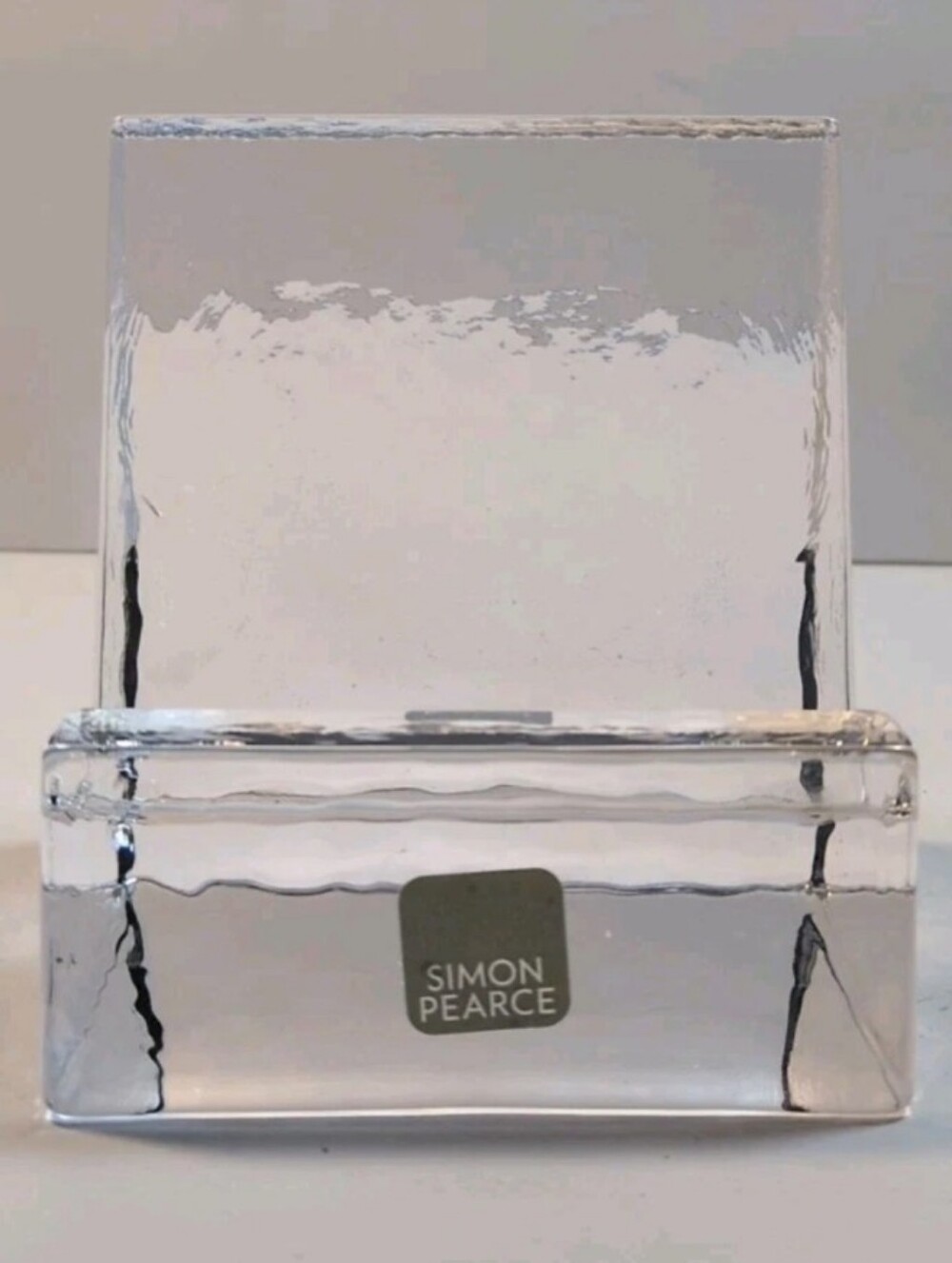 Simon Pearce Woodbury Glass Tablet Cell Phone Holder Stand Sign Desk